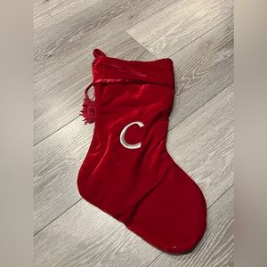 Large “C” Monogram Christmas stocking in red & white.